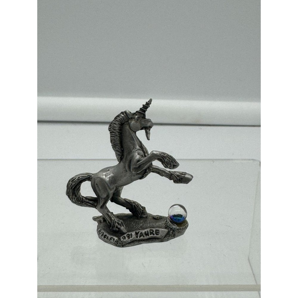 Vintage Ridolfi Pewter Rearing Unicorn Figurine with Crystal Ball